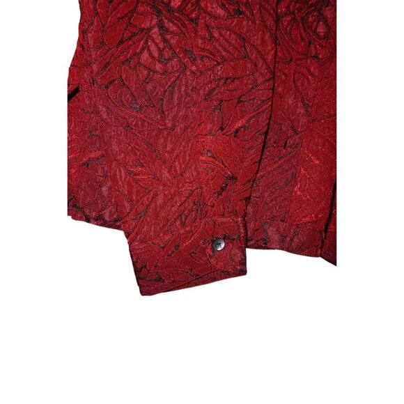Chico’s Design Red Burnout Leaf Blouse Women’s L – Vintage 90s Semi Sheer Button - Picture 5 of 7